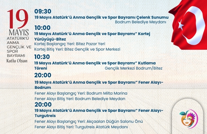 Bodrum 19 Mayıs Programı 2026 | Kortej ve Fener Alayı Saatleri